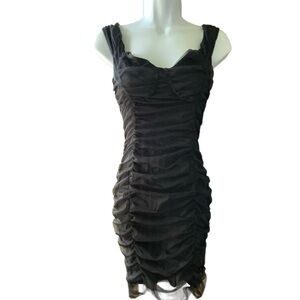 Express Dress New With Tags Black Stretch Bodycon Ruched Mesh Fully Lined Small